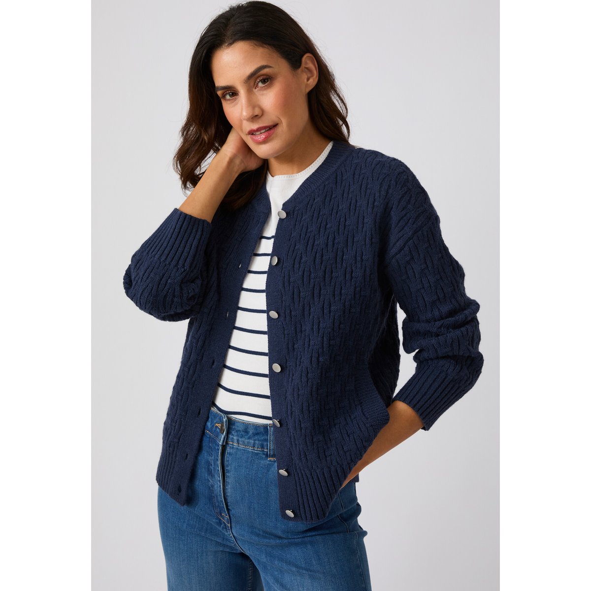 Cardigan esprit blouson Thermolactyl bleu marine, DAMART