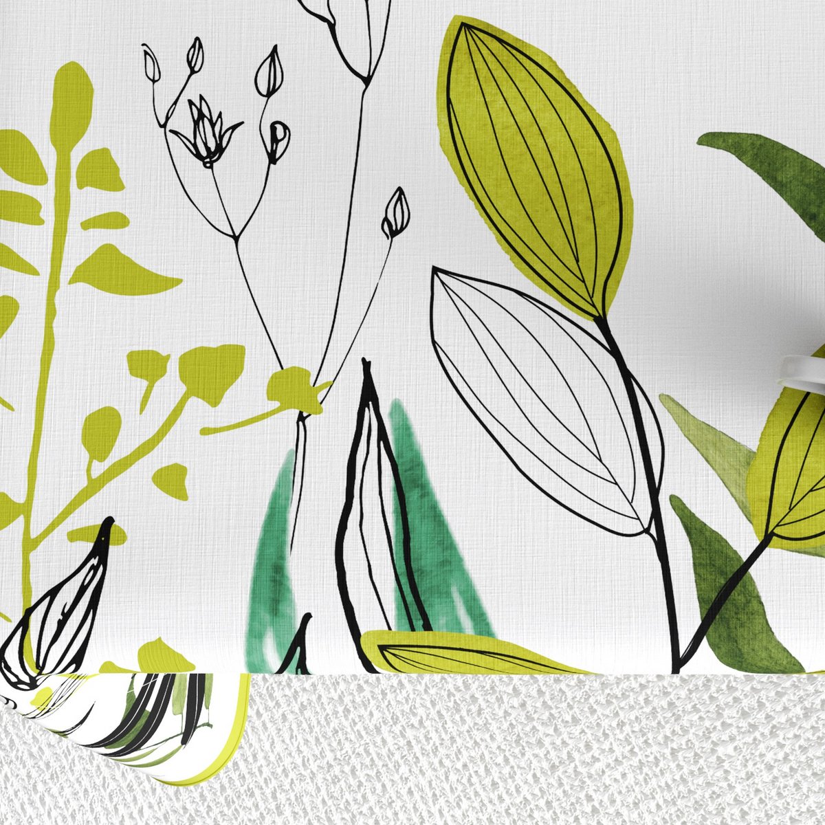 Nappe rectangulaire anti tache Coton Herbier vert, EDEN