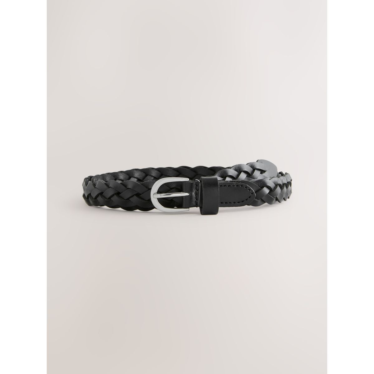 Ceinture fine en cuir effet tressé, lot de 2 noir uni/beige, NEXT