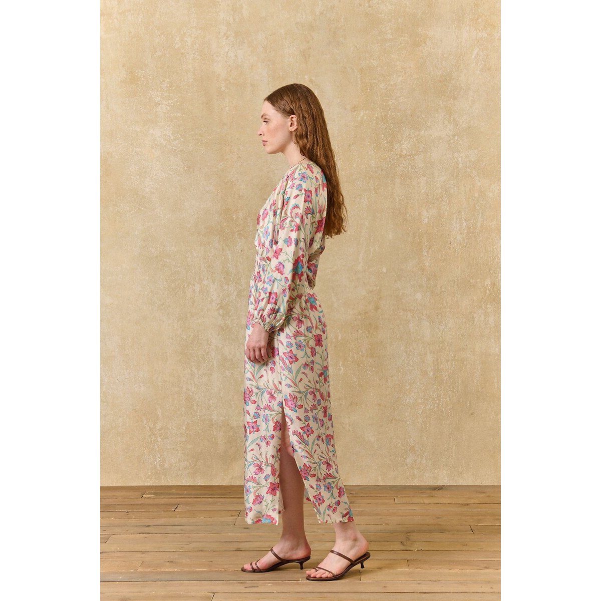 Robe longue à imprimé floral manches longues, SOFIA ecru/rose, LOUISE MISHA