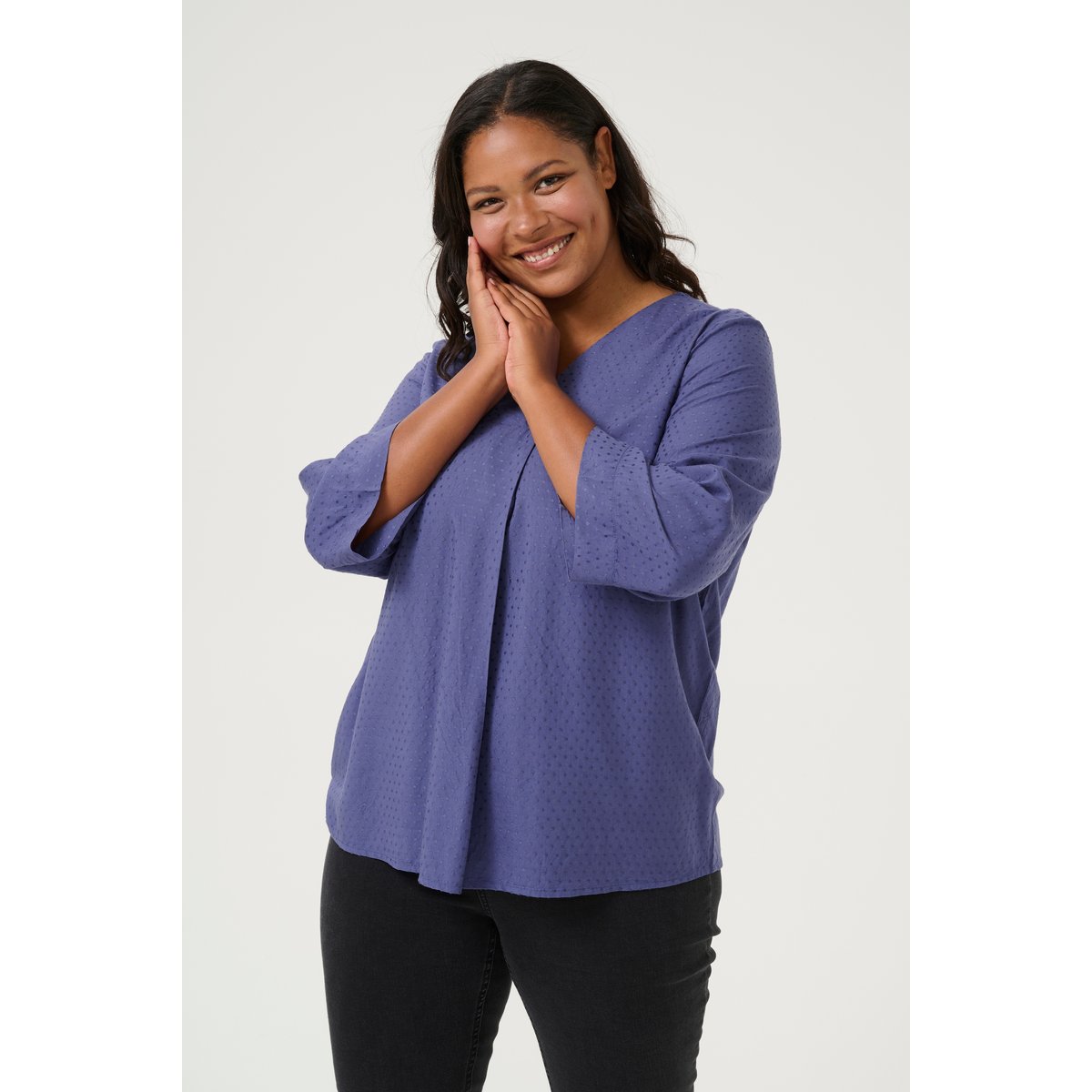 Blouse with long sleeve bleu blue indigo, KAFFE CURVE