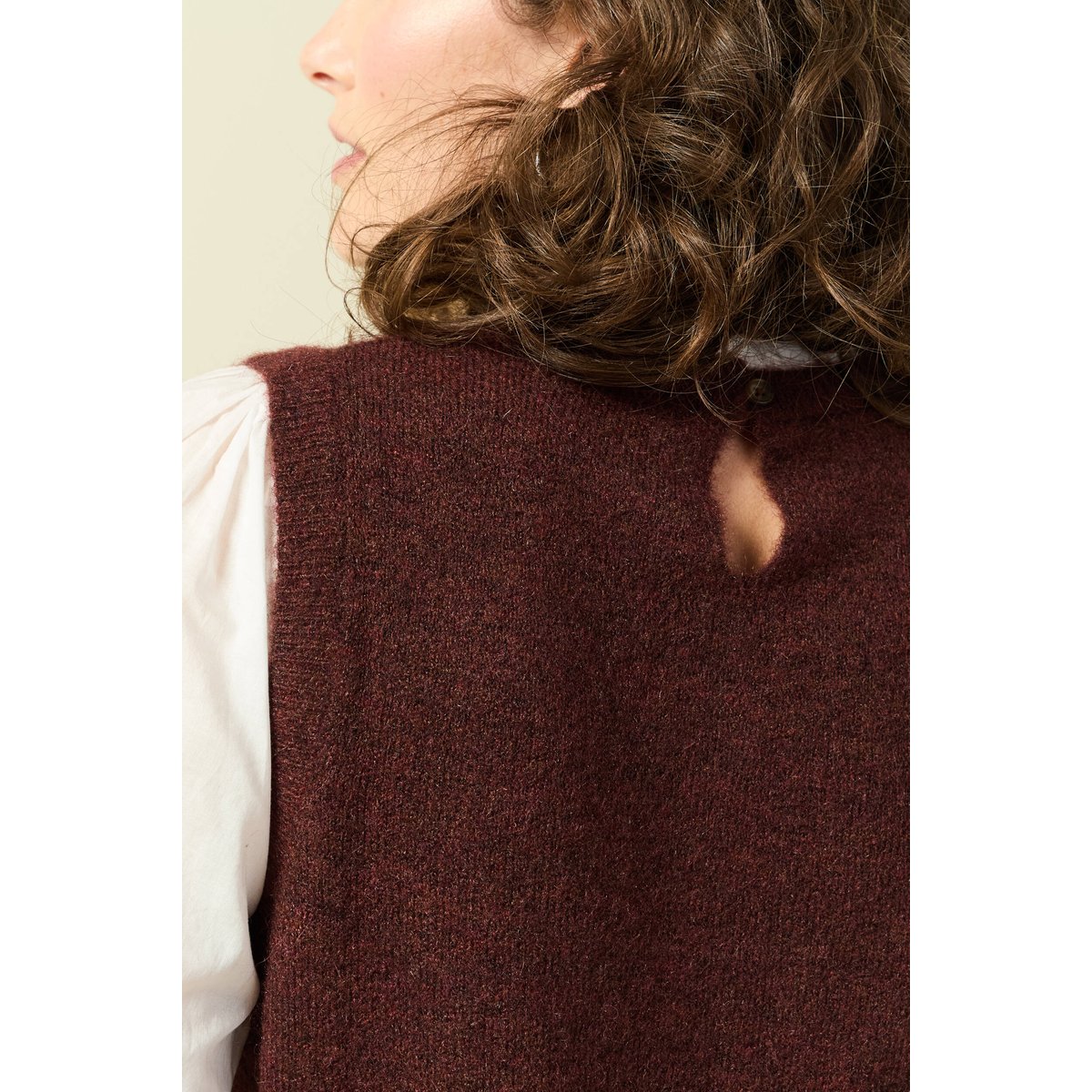 Pull 2 en 1 col rond manches longues marron, BONOBO