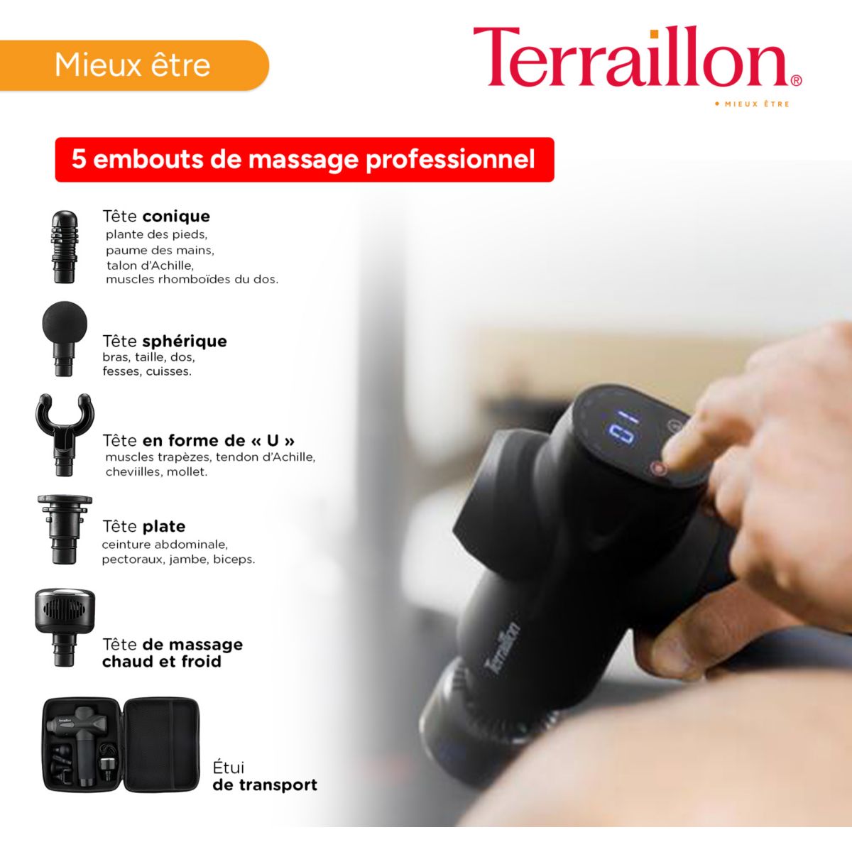 Pistolet de massage de massage Expert chaud & froid noir, TERRAILLON