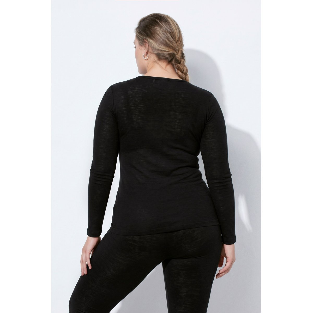 T-shirt en maille fine, coupe Slim Fit noir, ULLA POPKEN