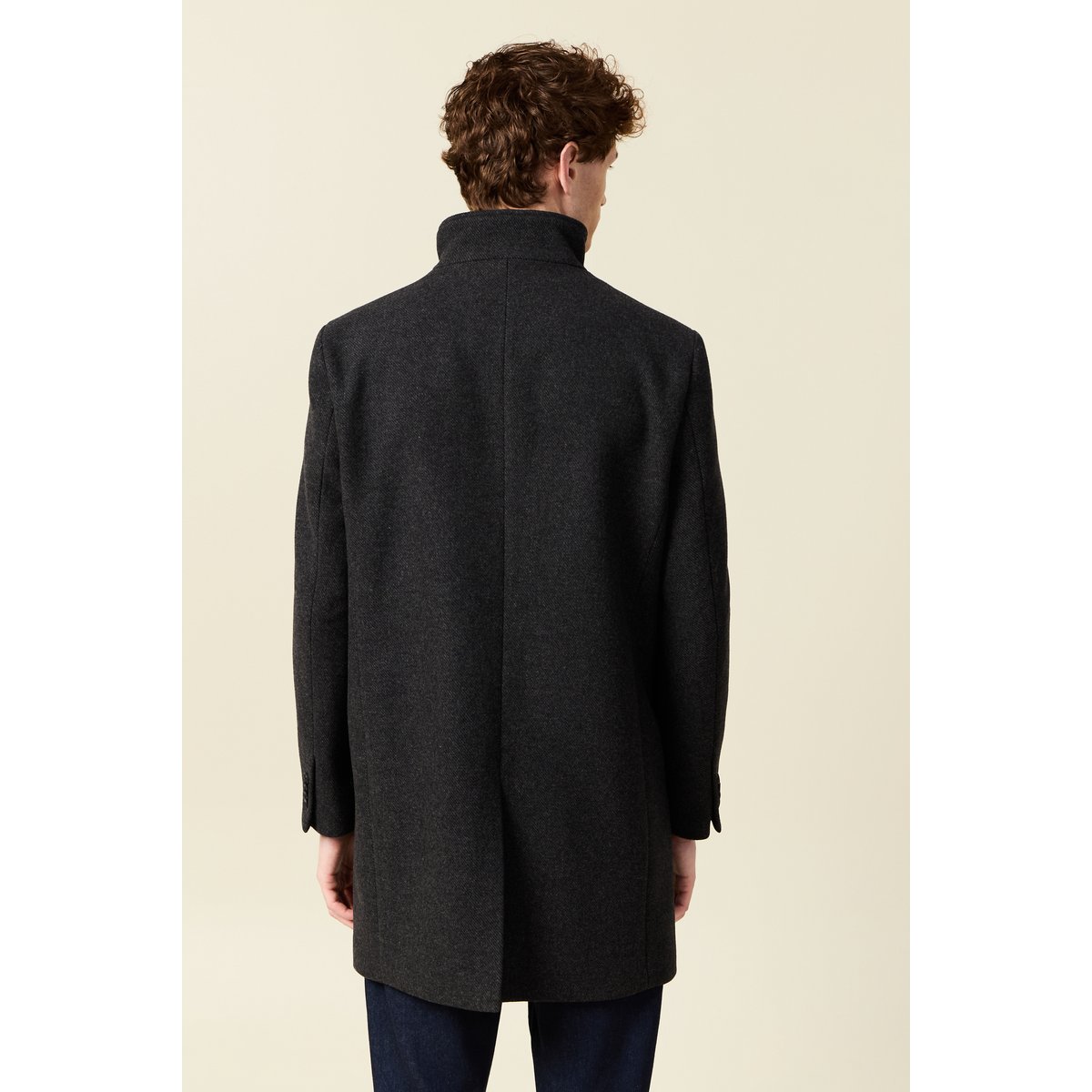 Manteau droit long col montant noir, BONOBO