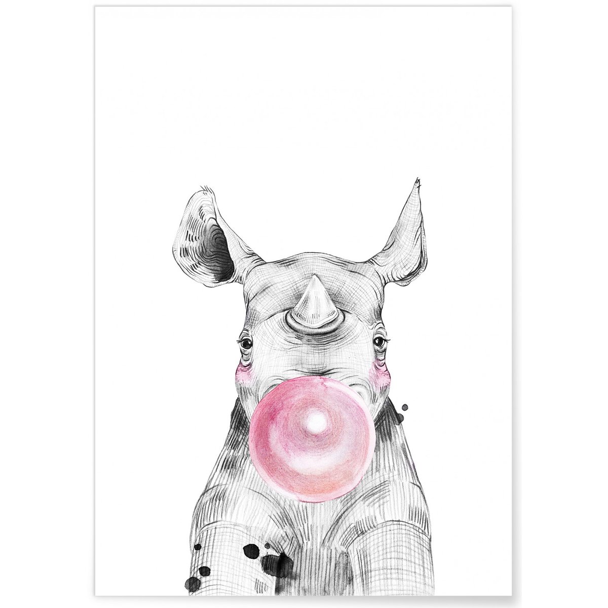 Poster Bulle de Rhinocéros Rose blanc, L'AFFICHERIE