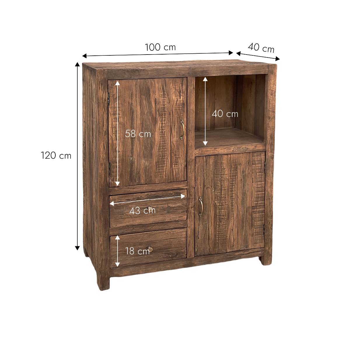 Petite armoire en bois recyclé INDRA bois foncé, MADE IN MEUBLES