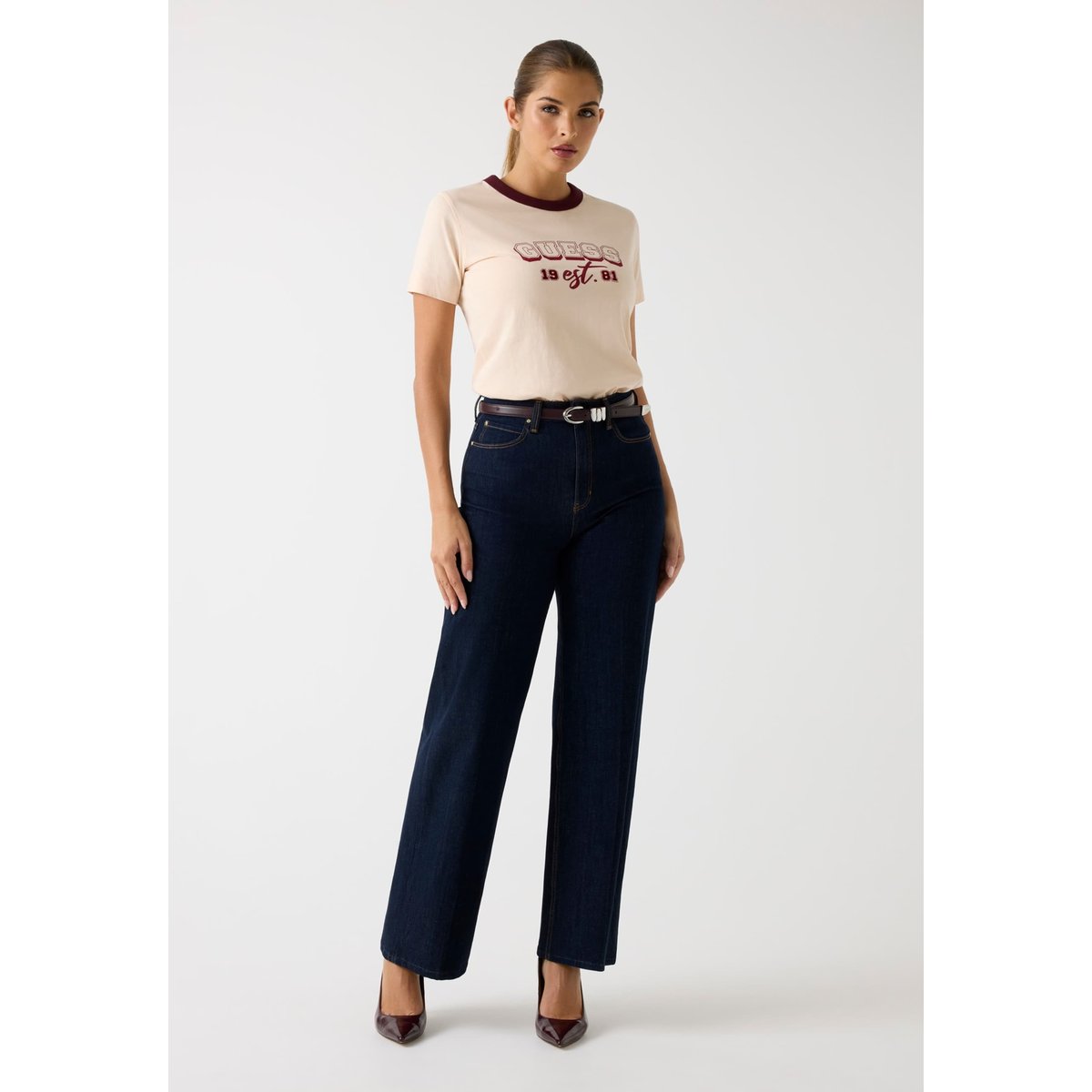 T-Shirt Logo Strass beige, GUESS