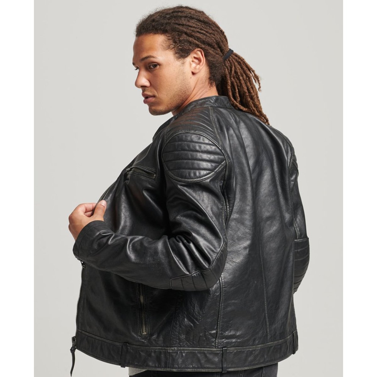 Veste en cuir Moto Racer noir, SUPERDRY