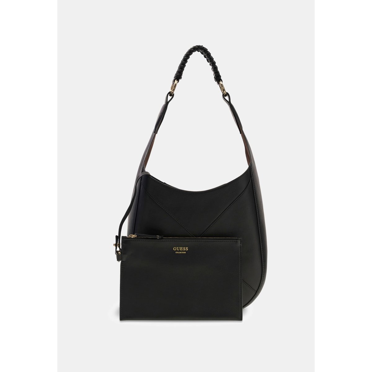 Sac Hobo Pauline En Cuir Véritable noir, GUESS