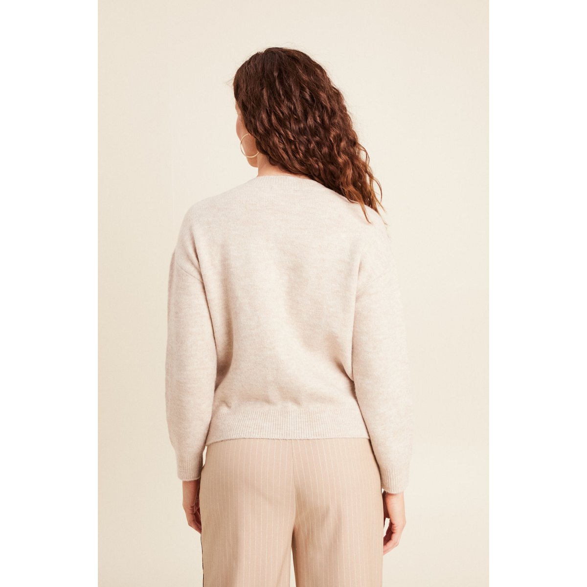 Gilet droit mi-long col rond beige, BREAL