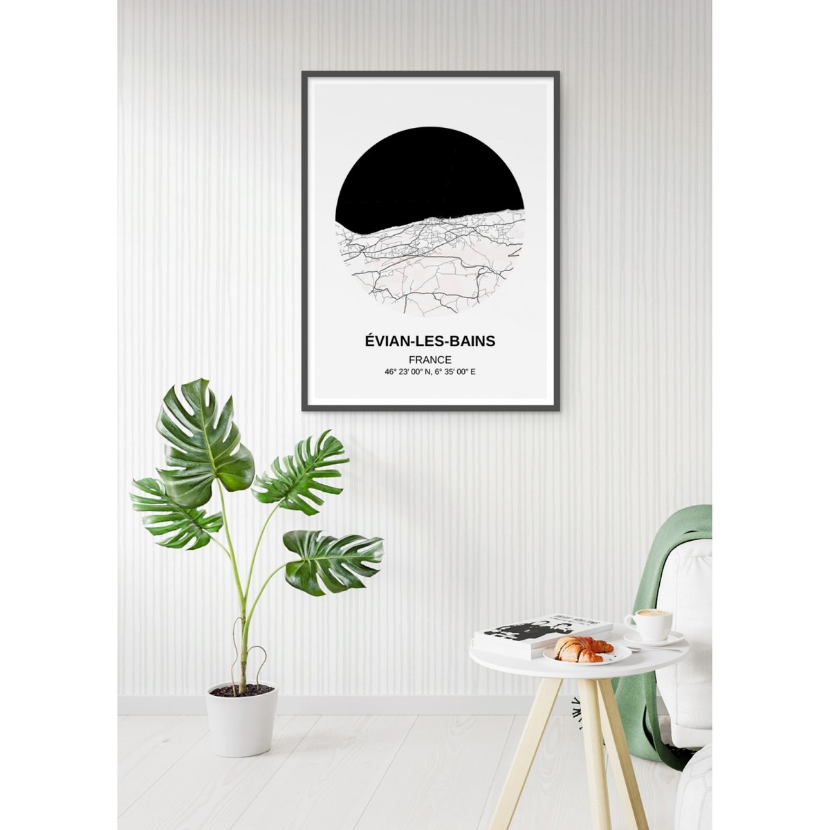 Affiche Carte Évian-les-Bains blanc, L'AFFICHERIE