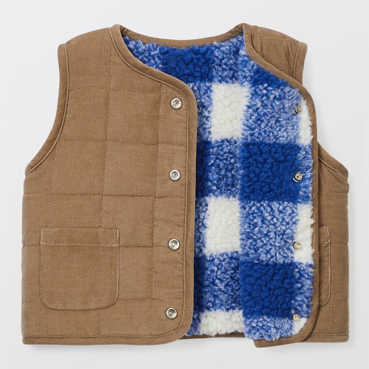 Gilet sans manches réversible à carreaux outremer, BOUT'CHOU