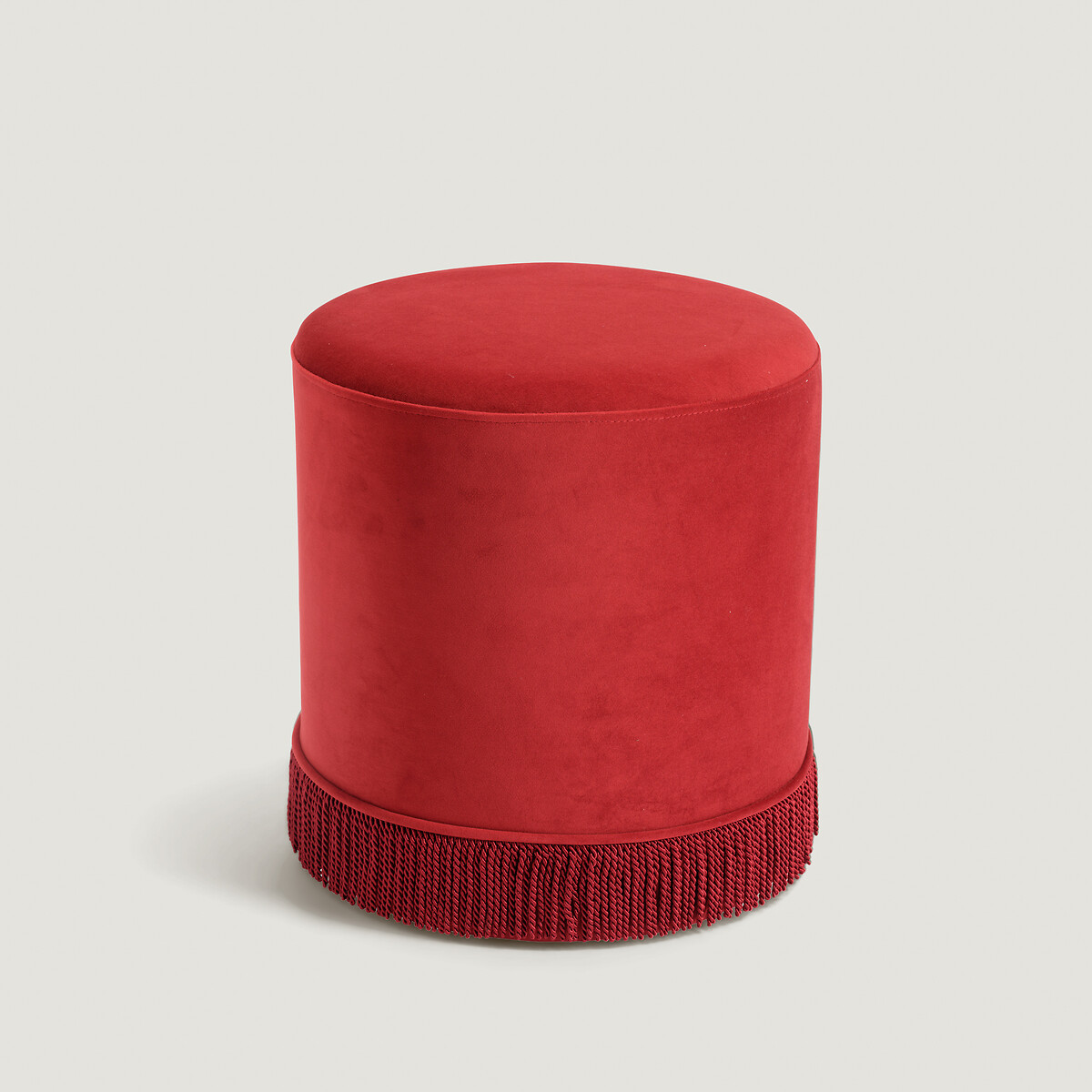 Senn Fringe Trim Velvet Upholstered Pouffe brick red, ÉDITÉ