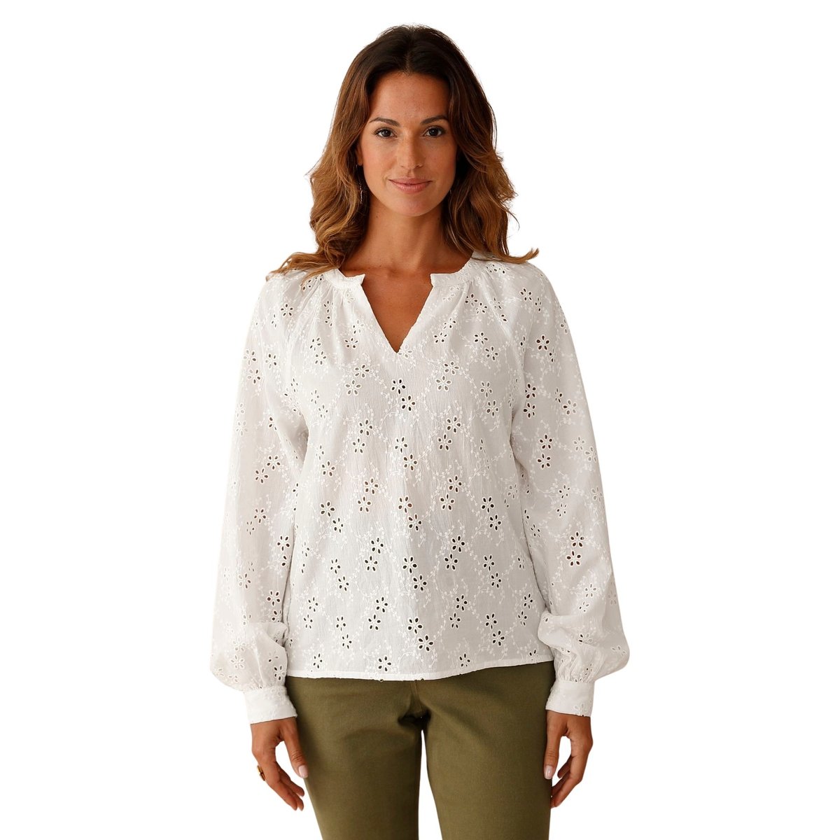 Blouse style vareuse broderie anglaise blanc, DAXON