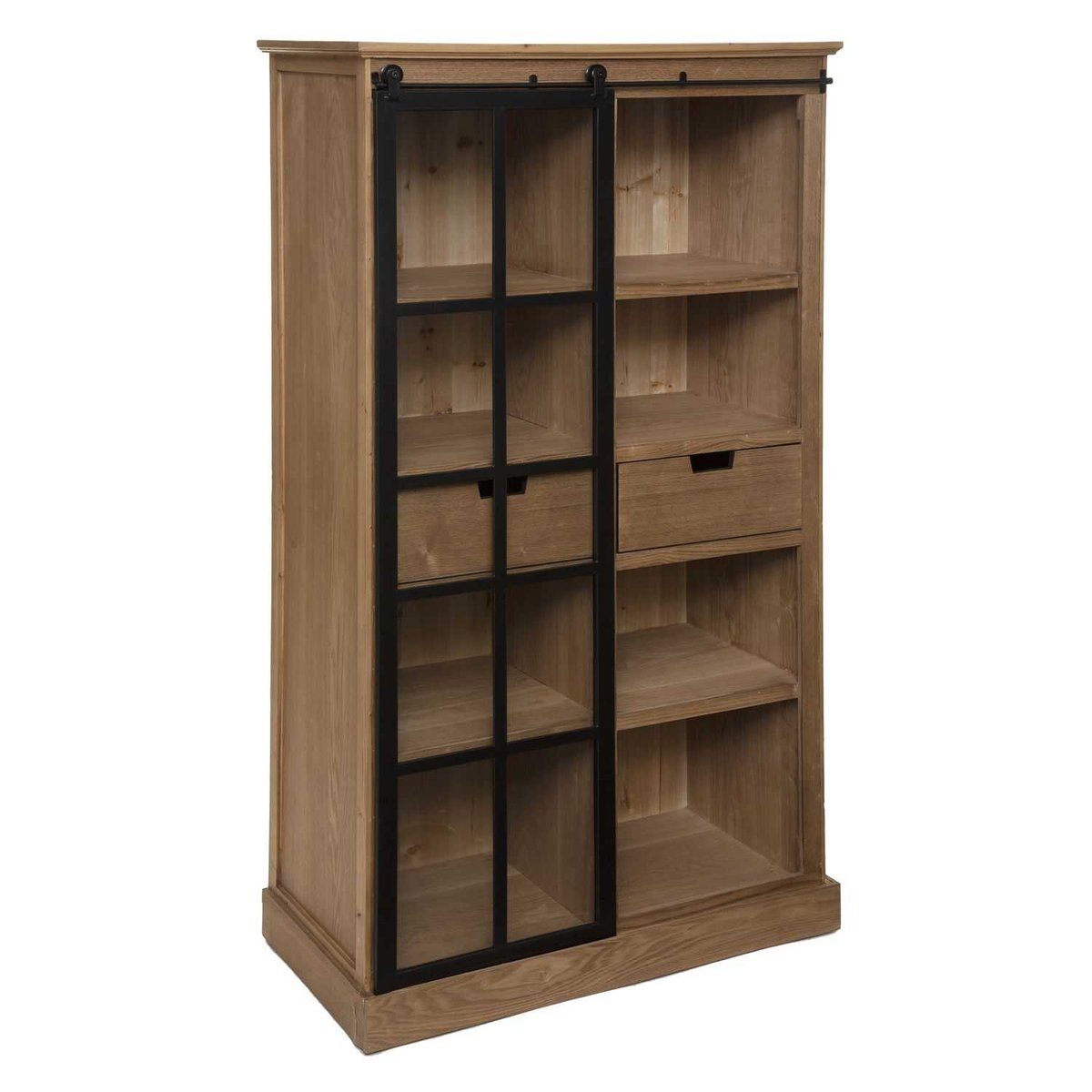 Bibliothèque 1 tiroir et 1 porte coulissante DANIK marron, ATMOSPHERA
