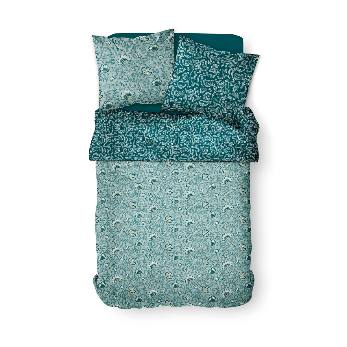 Parure de lit imprimé Graphique coton SUNSHINE NOE vert, TODAY