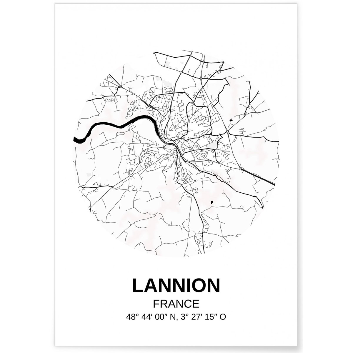 Affiche Carte Lannion blanc, L'AFFICHERIE