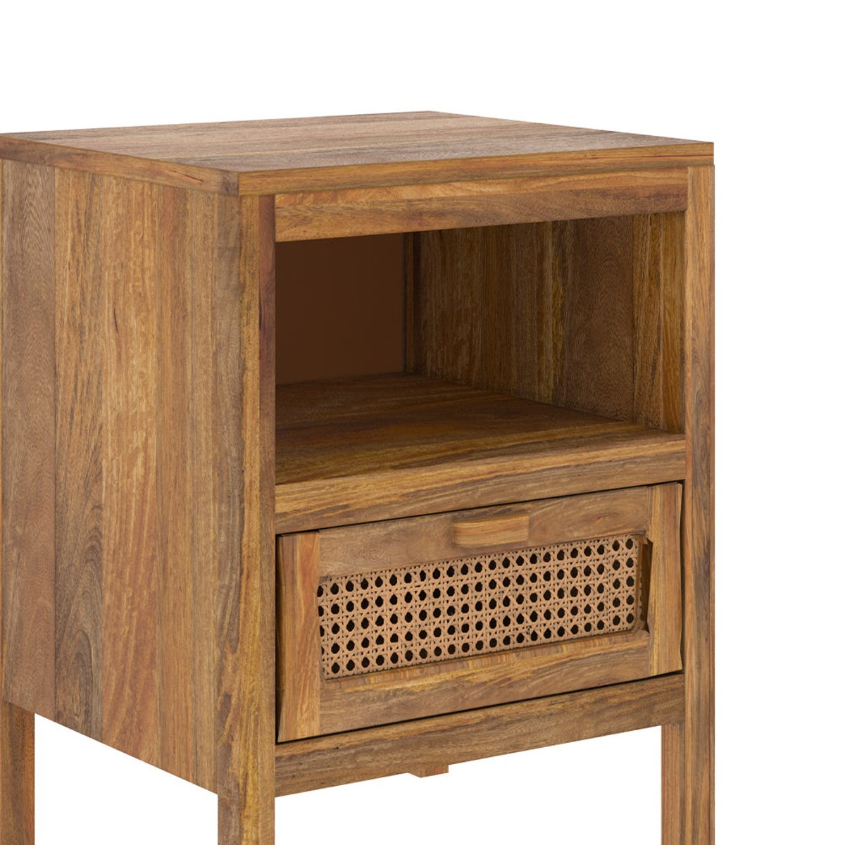 Table de chevet en bois de manguier et cannage, 1 tiroir et 1 niche - TIKI bois clair, MAISON PAVANE