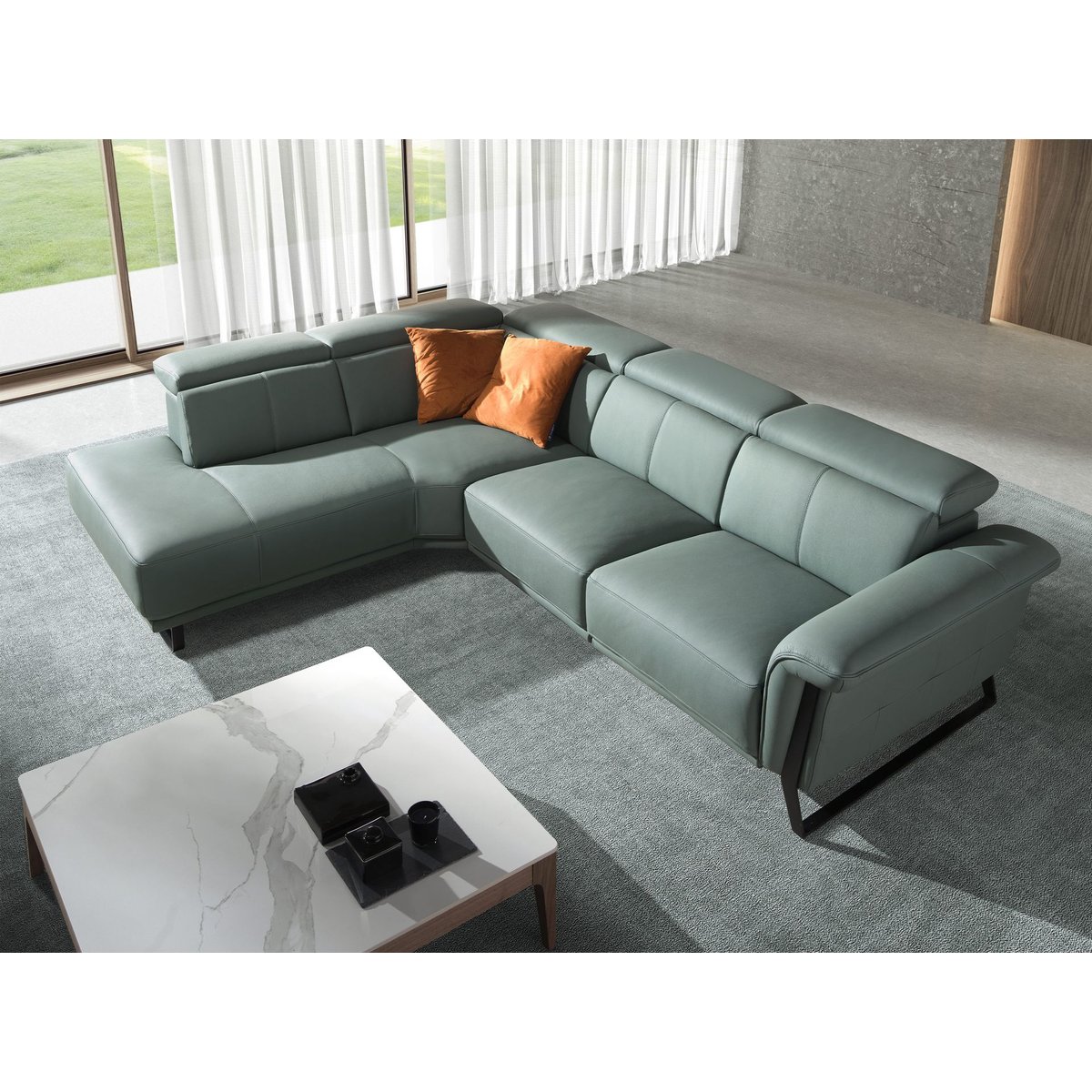 Canapé d'angle relax droite en cuir vert turquoise | noir, ANGEL CERDA