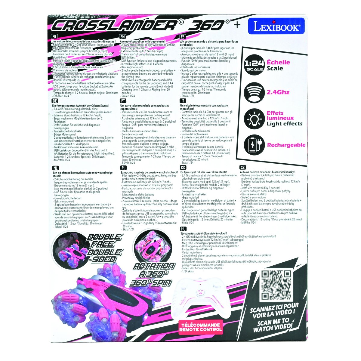 Crosslander® 360+ - Voiture rose télécommandée Tout-Terrain lumineuse rose, LEXIBOOK