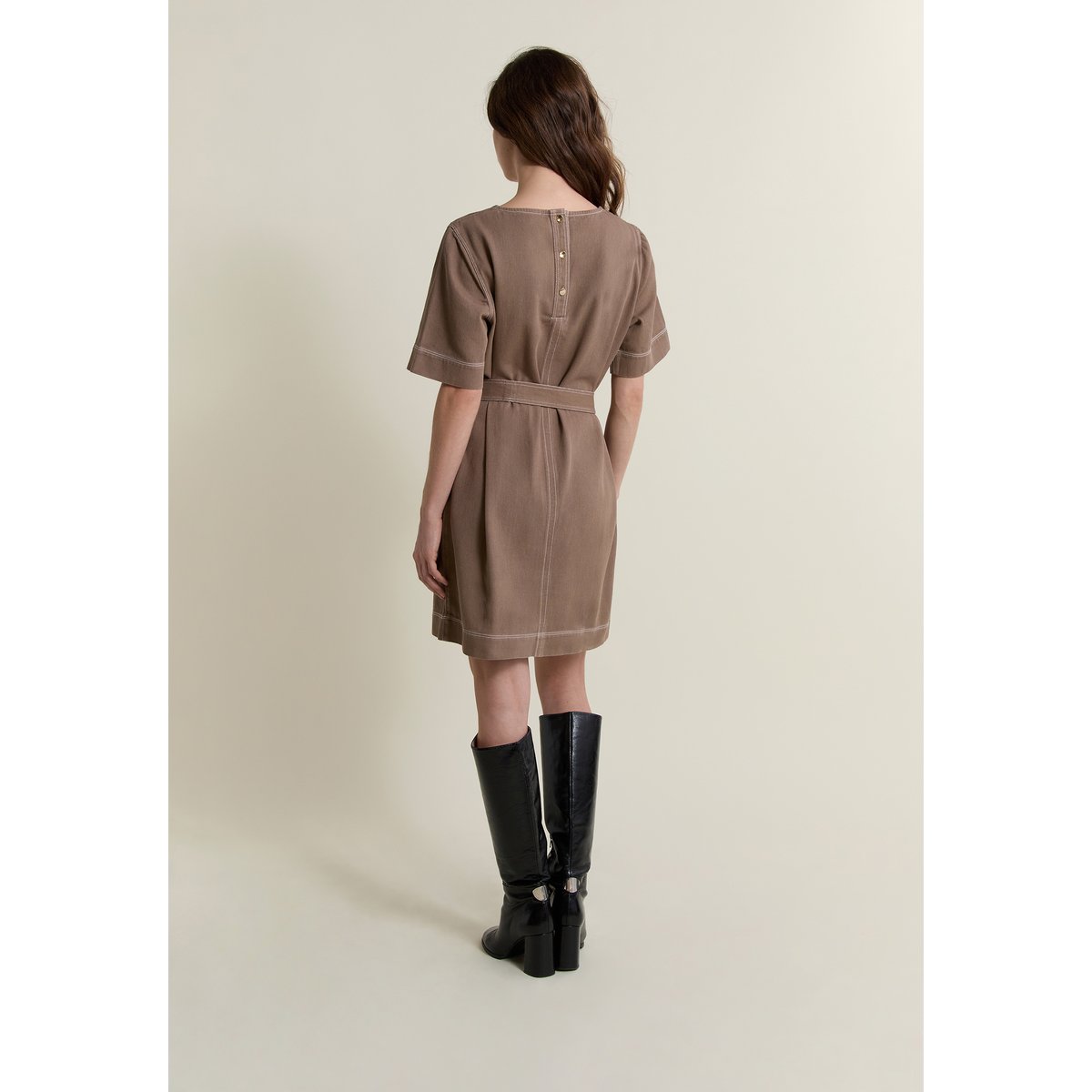 Robe ceinturée en coton RIZLAINE GD taupe, ETAM
