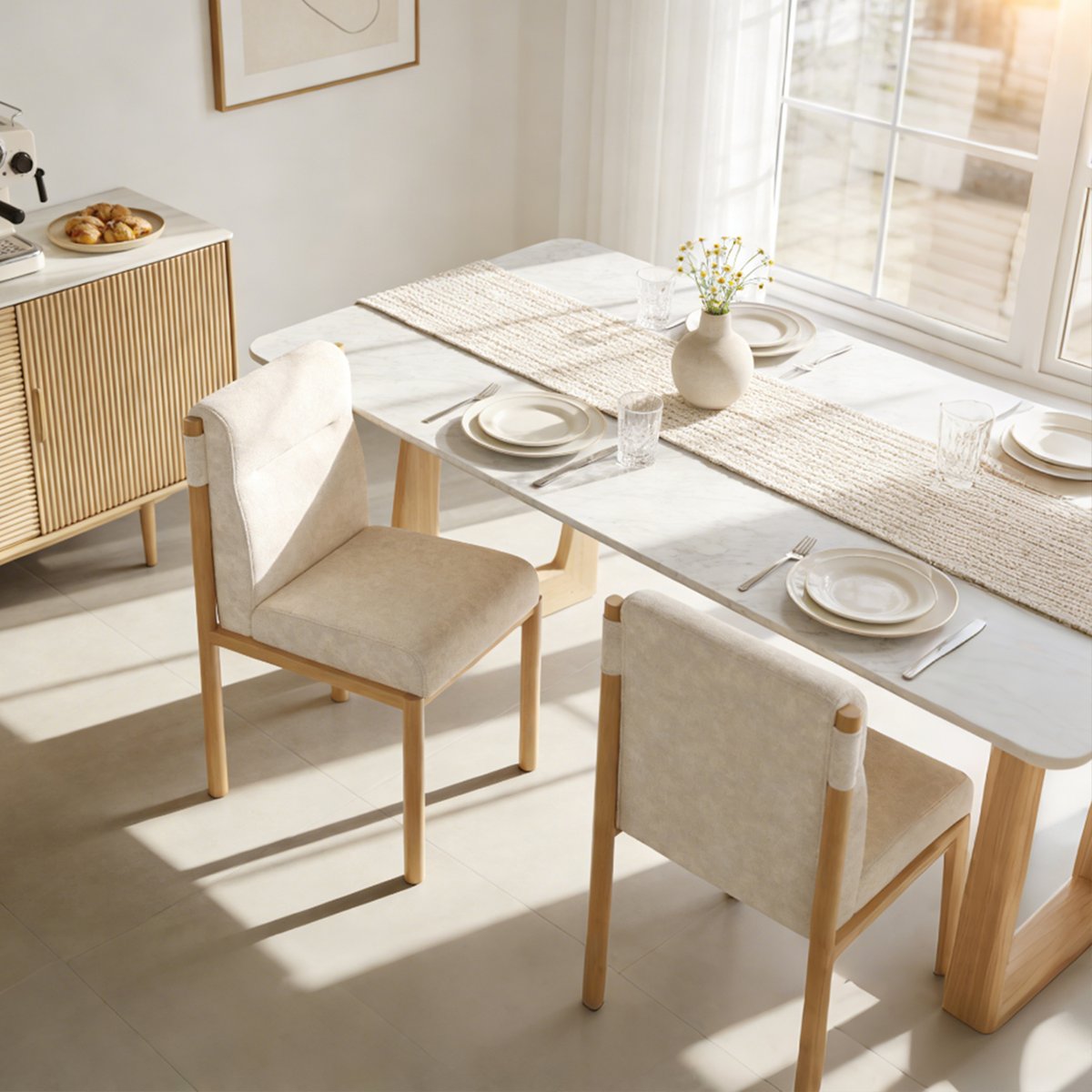 Lot de 2 chaises de salle à manger en bouclette avec pieds métal, DUORAU beige, MEUBLES COSY