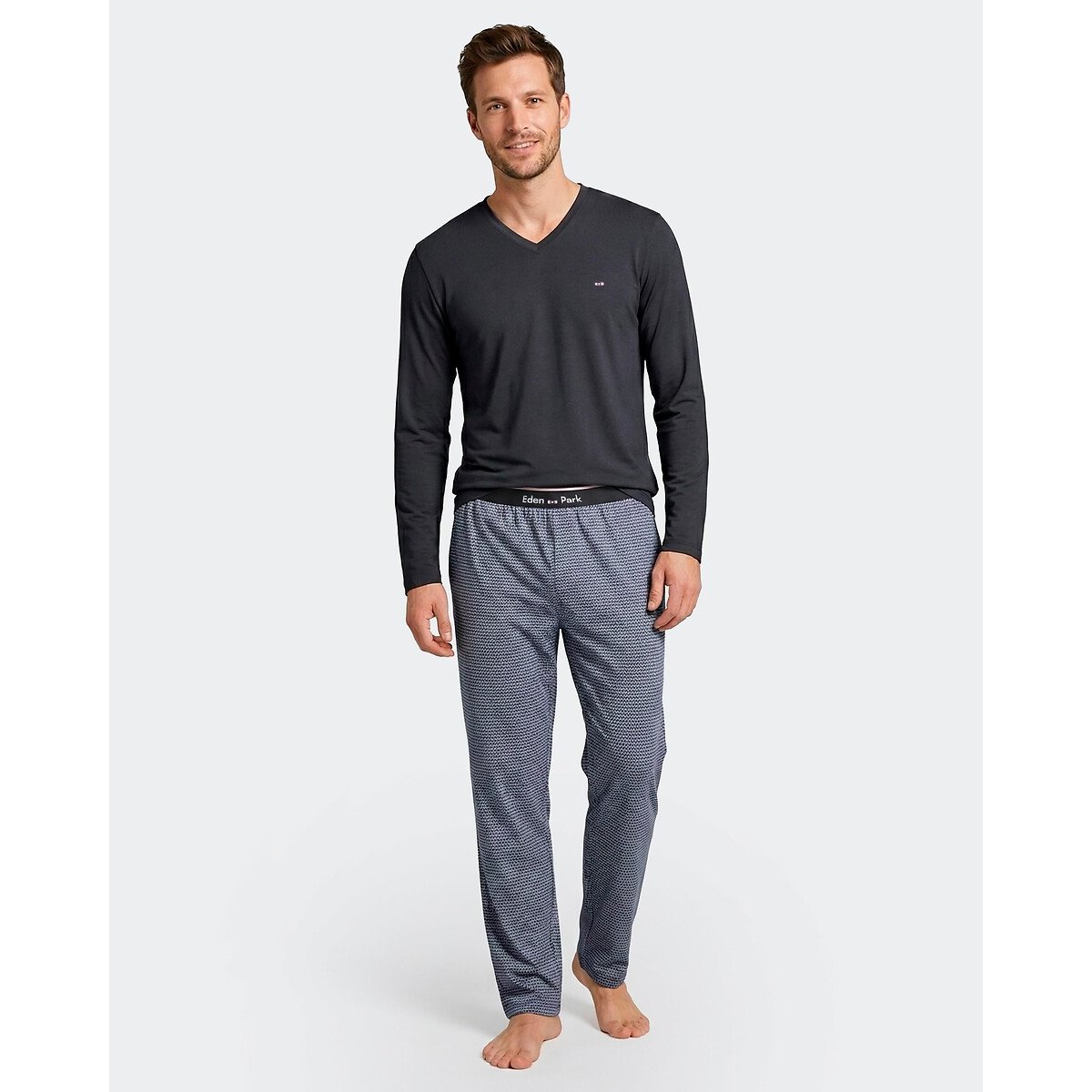Pigiama lungo, pantaloni stampati blu + marine, EDEN PARK