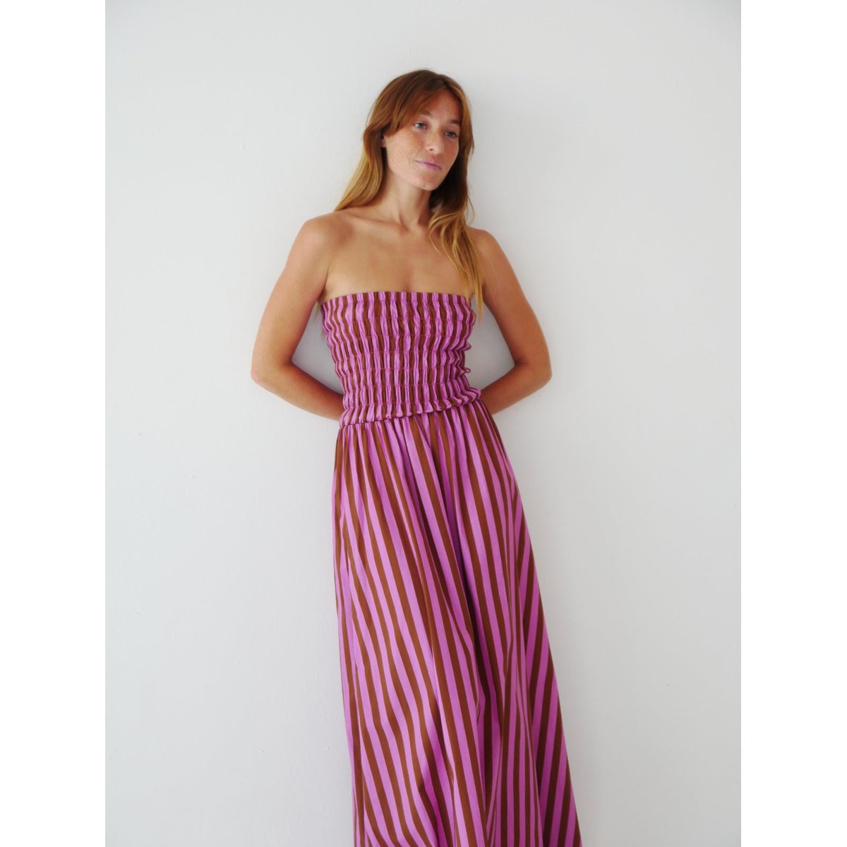 Robe longue bustier rayée EMILY marron / rose, MINDTRAVELER