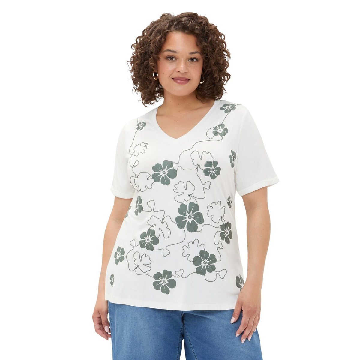 T-shirt avec imprimé floral et broderie blanc, FIORELLA RUBINO