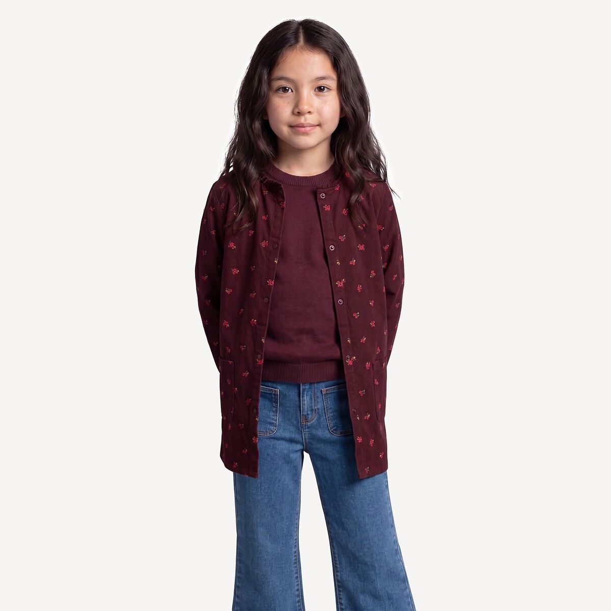Schort met bloemenprint bedrukt bordeaux, LA REDOUTE COLLECTIONS
