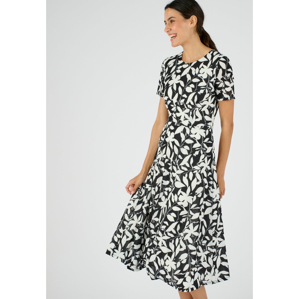 Robe maille crêpe stretch noir feuillage, DAMART