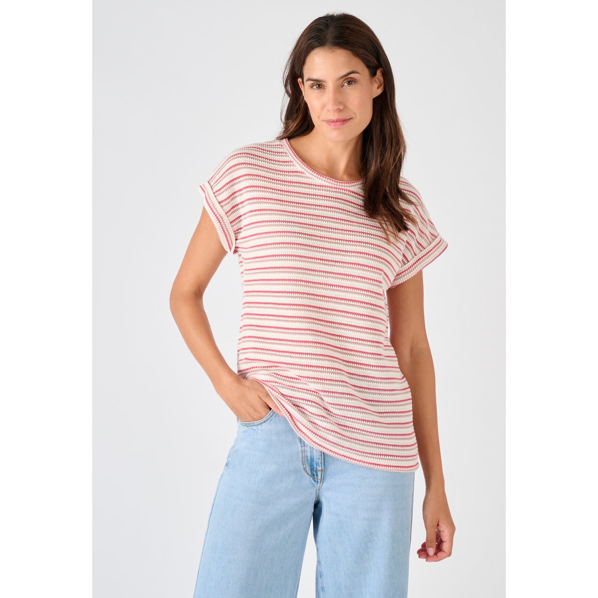 T-shirt maille jacquard rayée rose rayé, DAMART