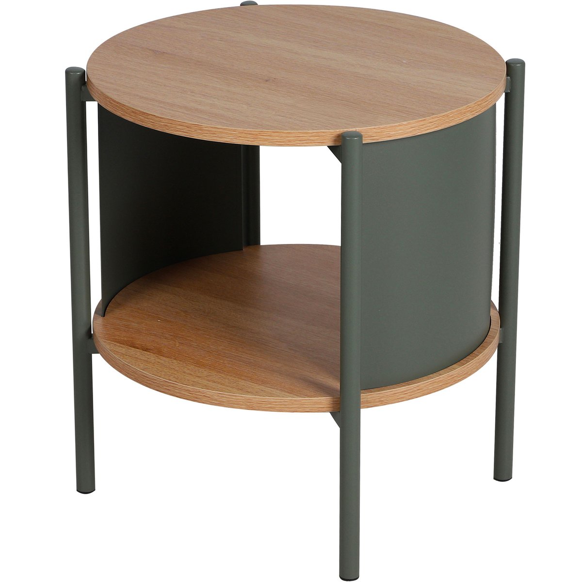 Table de chevet ronde métal vert et bois 2 niveaux 44x44x44cm vert, WADIGA