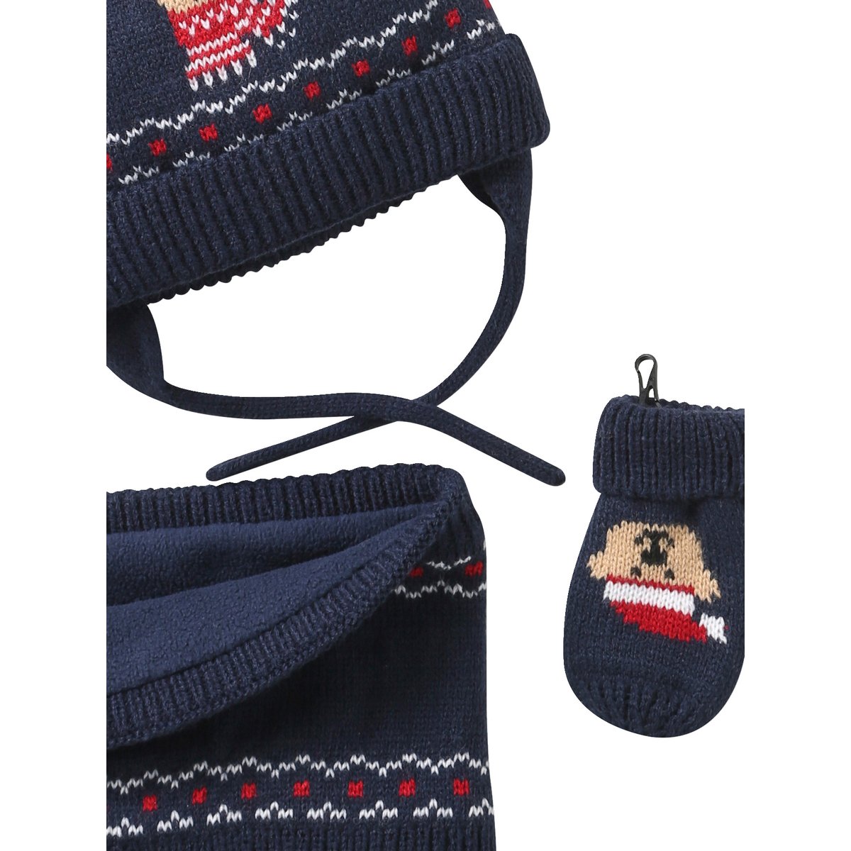 Ensemble bonnet, snood et moufles marine, VERTBAUDET