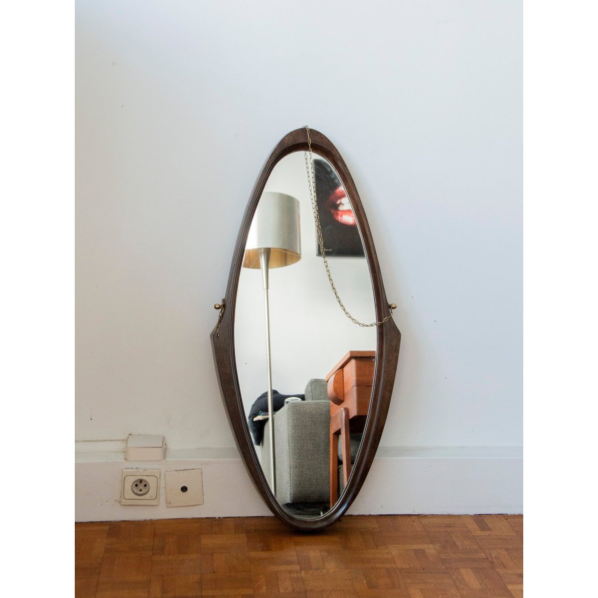 Grand miroir en teck massif Igor N°844 - Bon état bois, DEBONGOUT