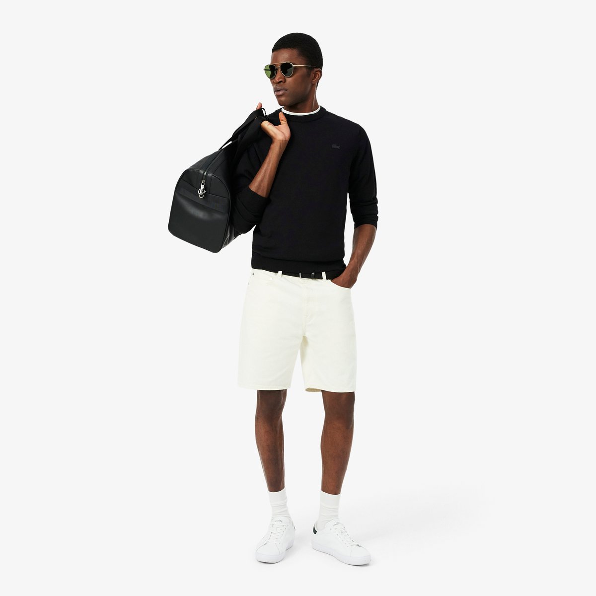 Pull en laine mérinos col rond noir-031, LACOSTE