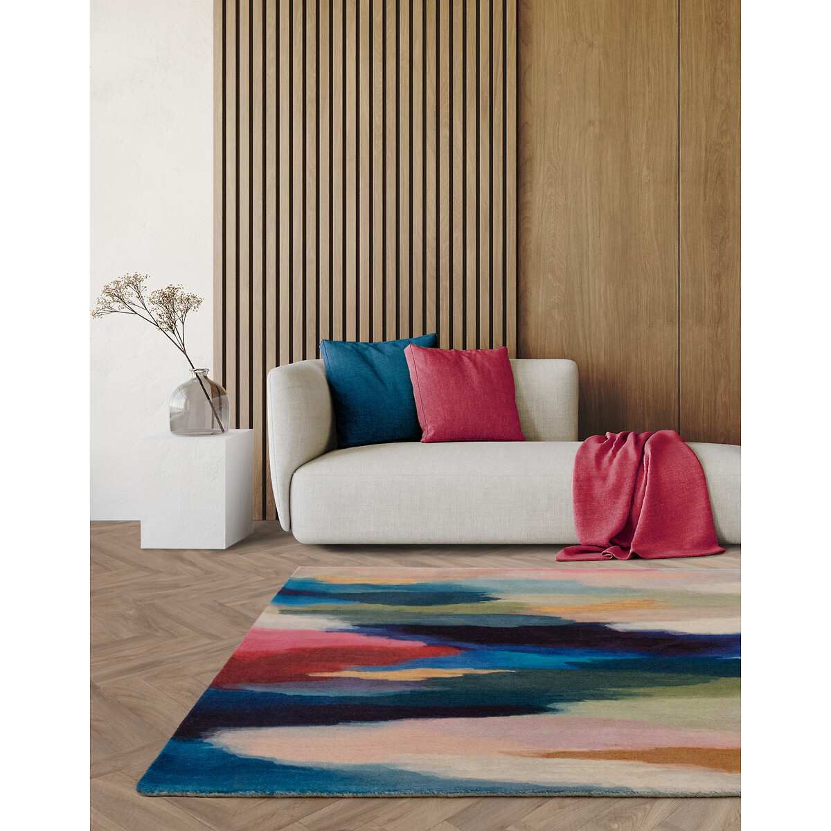 Watercolour Space Dye Effect Rug in 100% Wool multi-coloured, SO'HOME