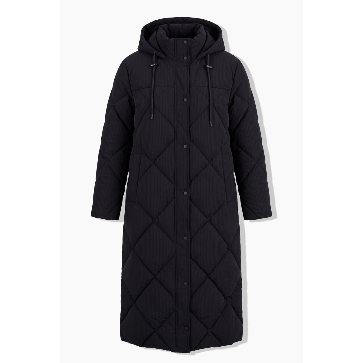 Manteau matelassé long, coupe en O, capuche noir, STUDIO UNTOLD