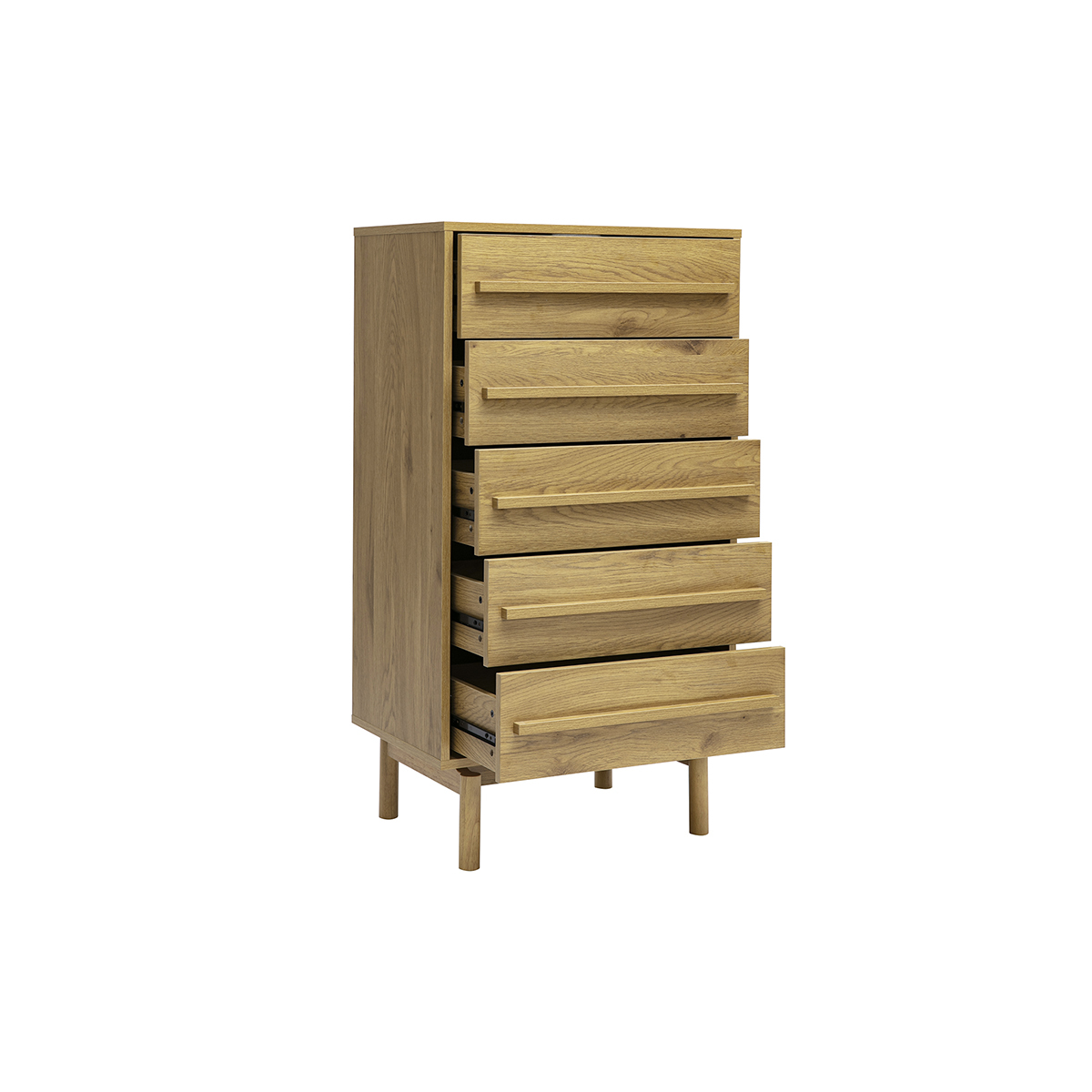 Commode chiffonnier - semainier scandinave finition bois chêne 5 tiroirs L60 cm YSEULT chêne clair, MILIBOO