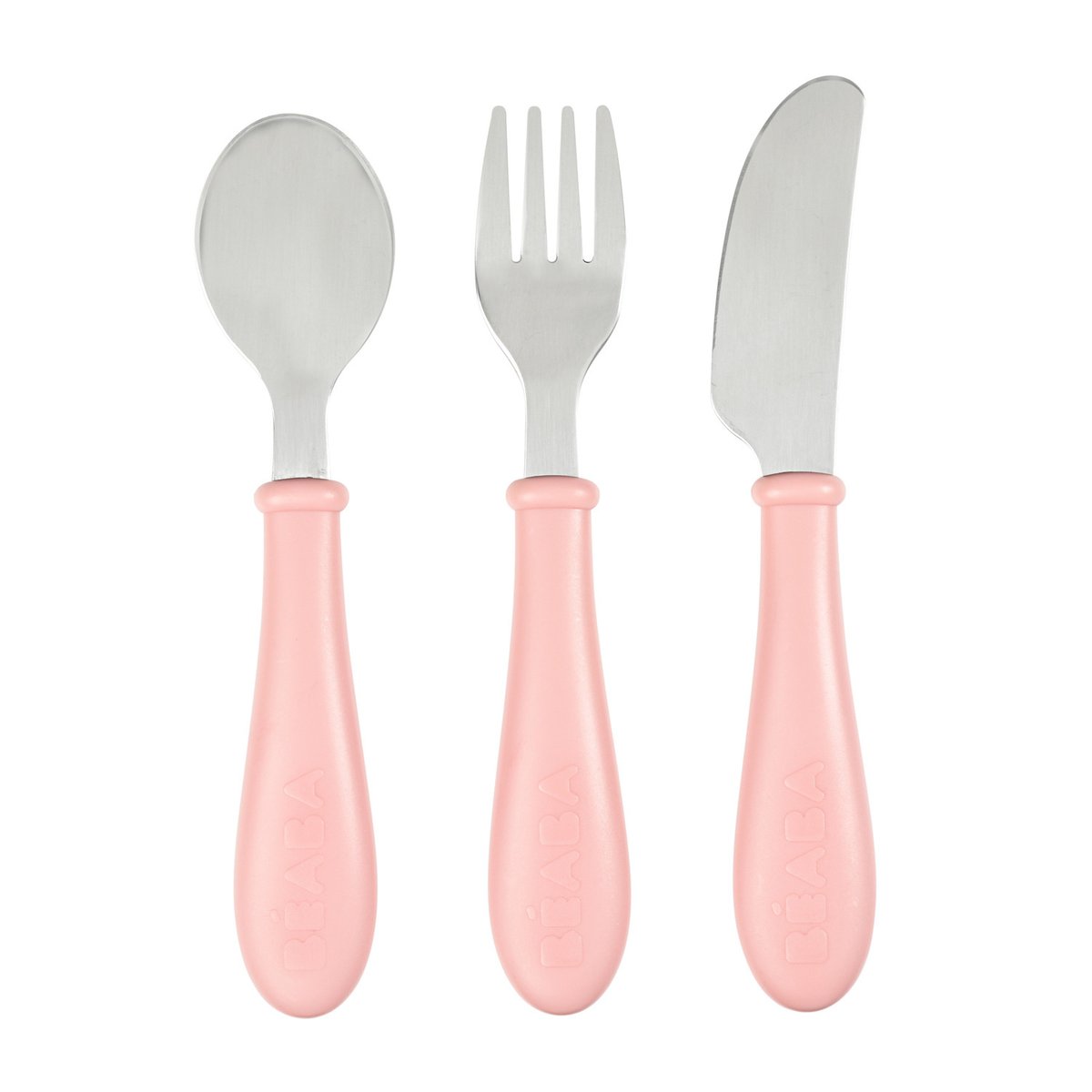 Set de 3 couverts d'apprentissage inox rose ancienne, BEABA