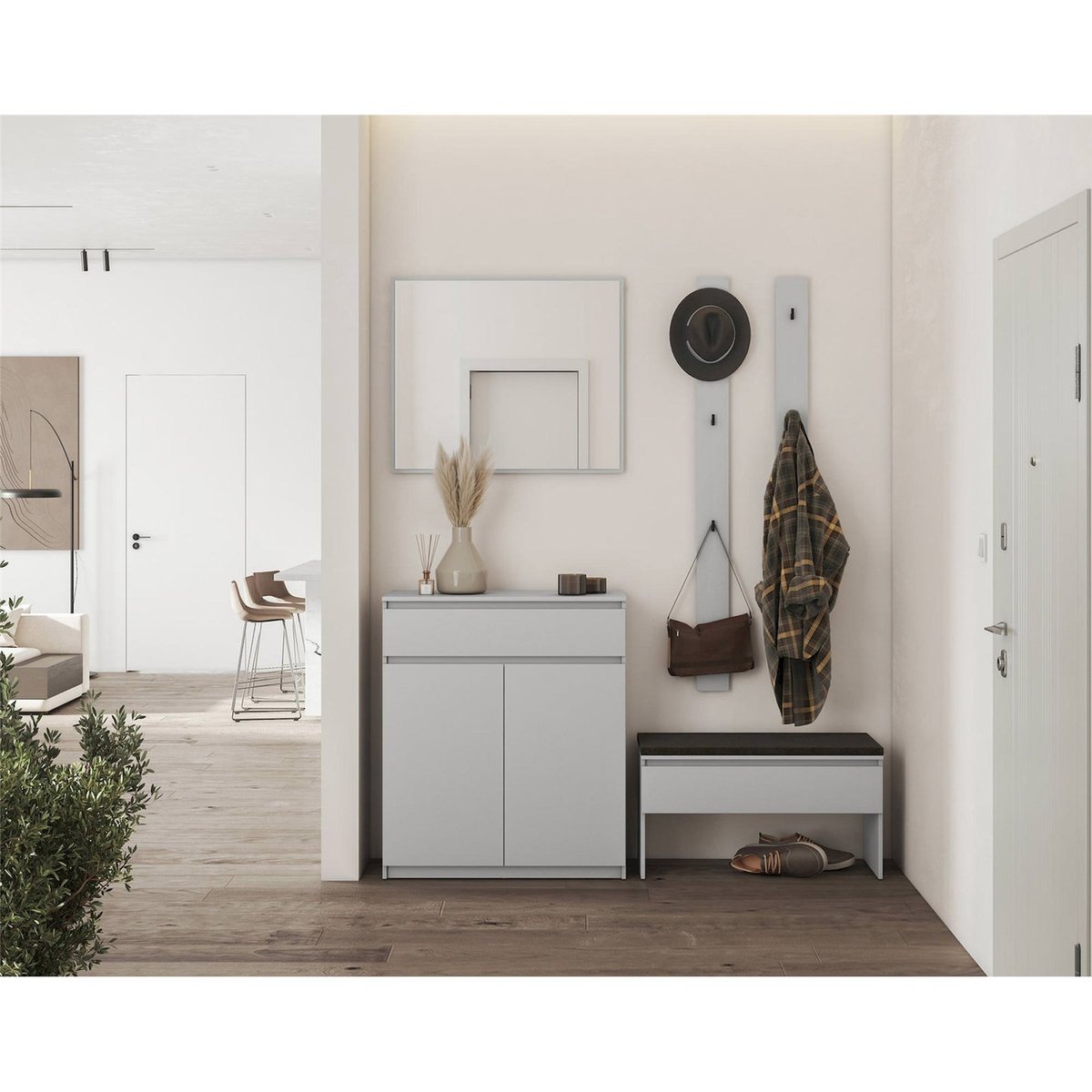 Commode 2 portes 1 tiroir collection SIMPLY gris, RECOLLECTION