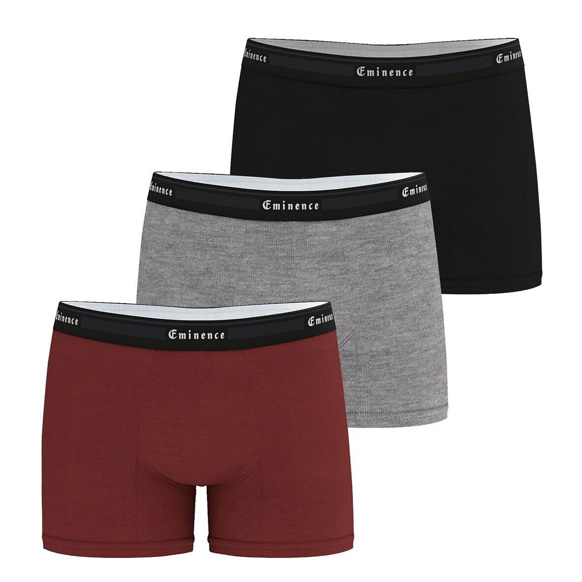Lot de 3 boxers unis Tailor noir + gris + rouge + noir, EMINENCE