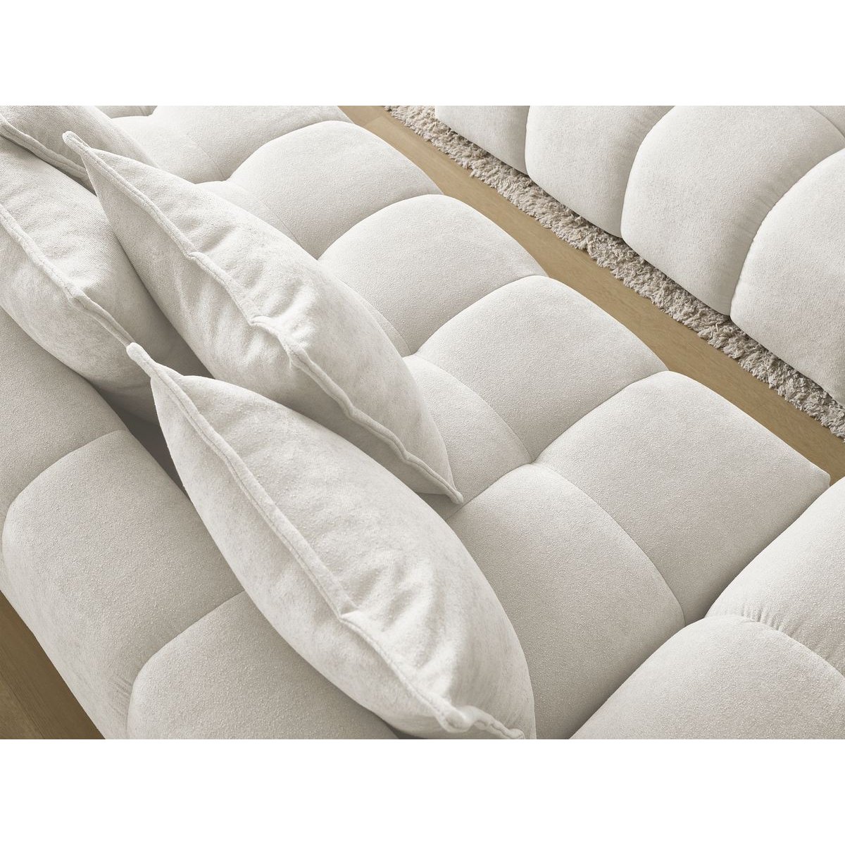 Canapé droit fixe 3 places en tissu texturé avec pouf, EVEREST blanc, BOBOCHIC