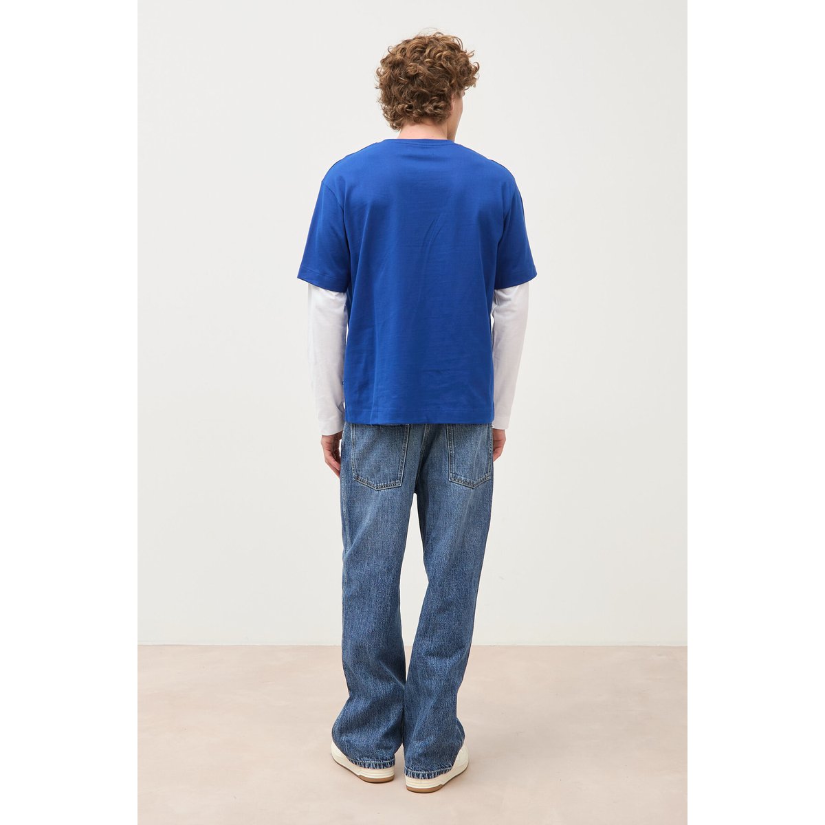T-shirt ample en coton manches courtes bleu electrique, BONOBO