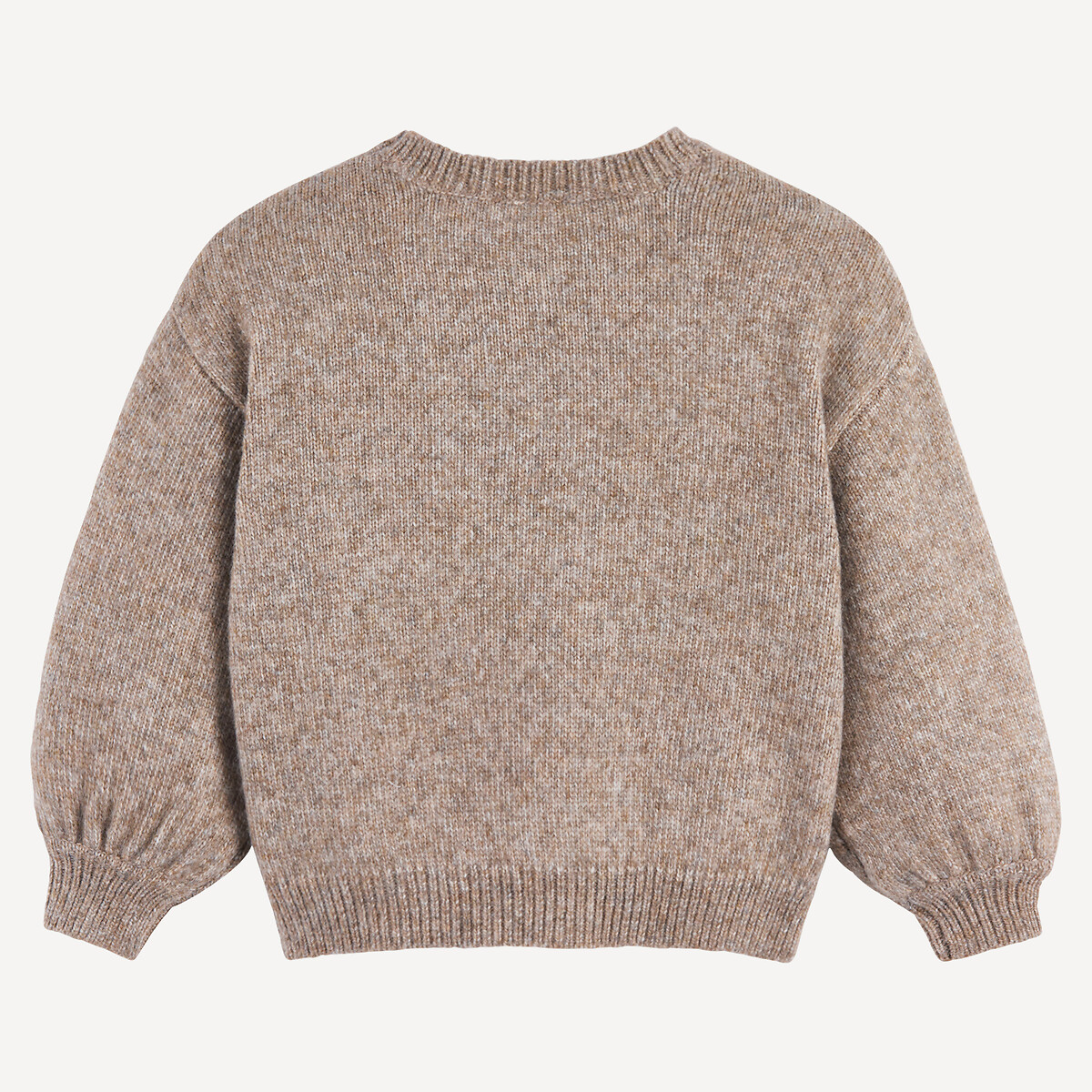 Fine Knit Jumper with Crew Neck and Floral Motif brown, LA REDOUTE COLLECTIONS