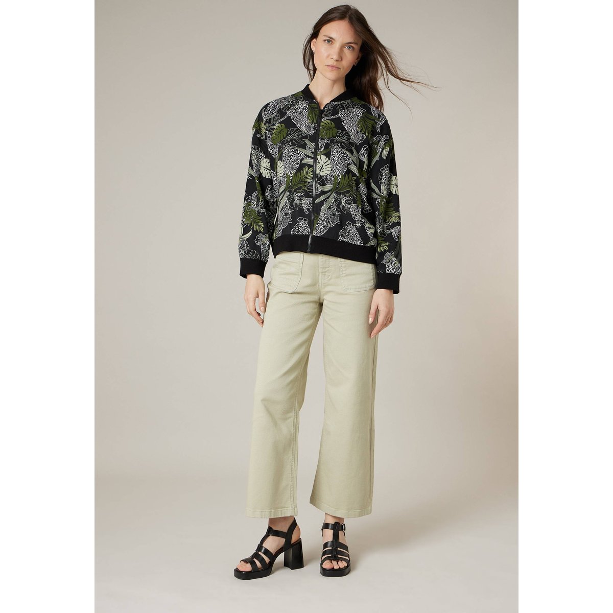 Veste femme légère imprimé tropical et animalier BEALICE black, DEELUXE