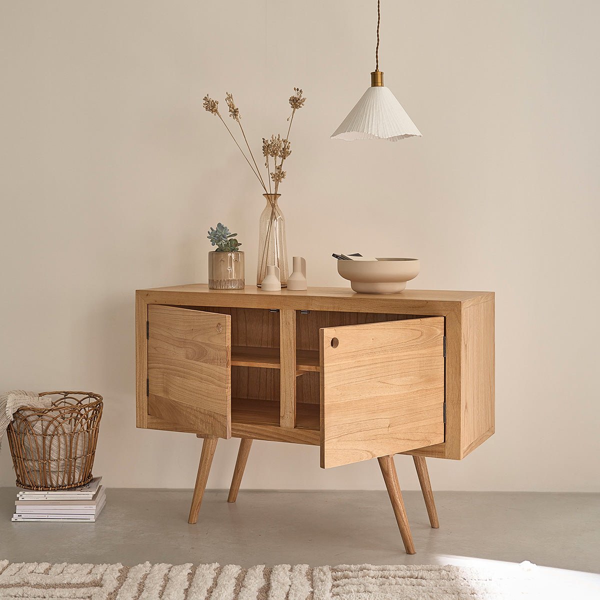 Commode en bois massif 120 cm 2 portes SACHA naturel, BERAH GETAH