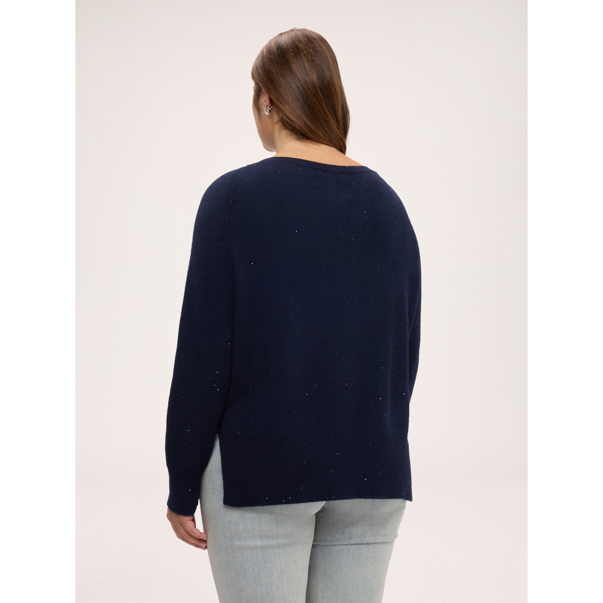 Pull col rond à micro-paillettes bleu, FIORELLA RUBINO