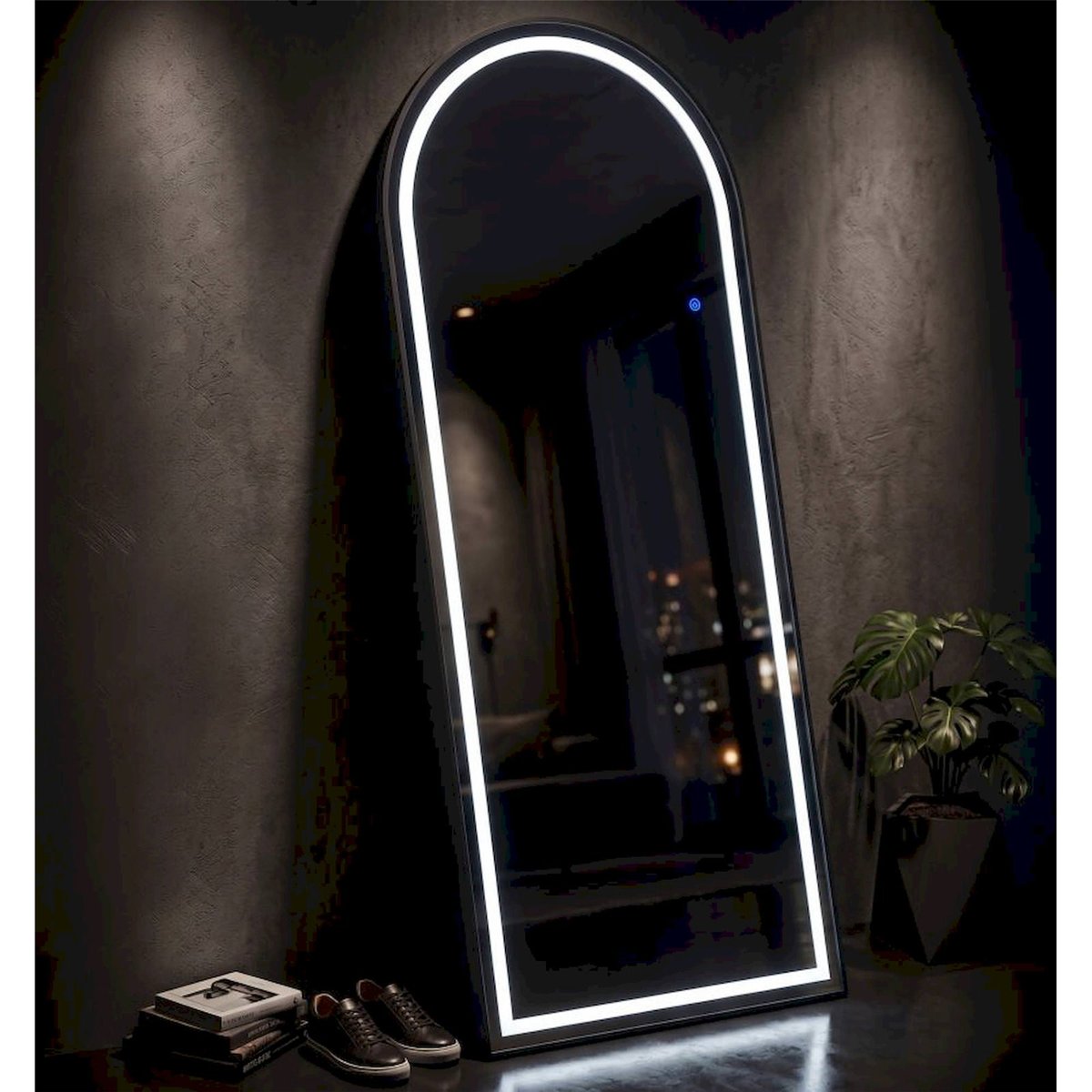 Miroir arqué lumineux à LED cadre en fer MODERN miroir et noir, RECOLLECTION